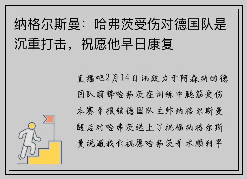 纳格尔斯曼：哈弗茨受伤对德国队是沉重打击，祝愿他早日康复