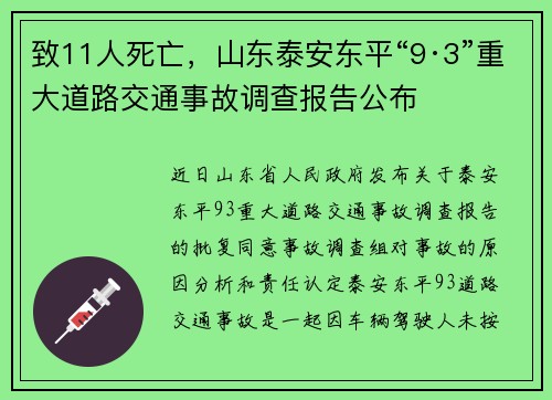 致11人死亡，山东泰安东平“9·3”重大道路交通事故调查报告公布