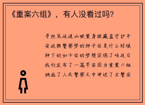 《重案六组》，有人没看过吗？