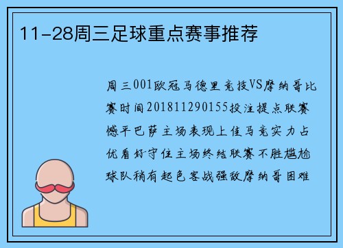 11-28周三足球重点赛事推荐