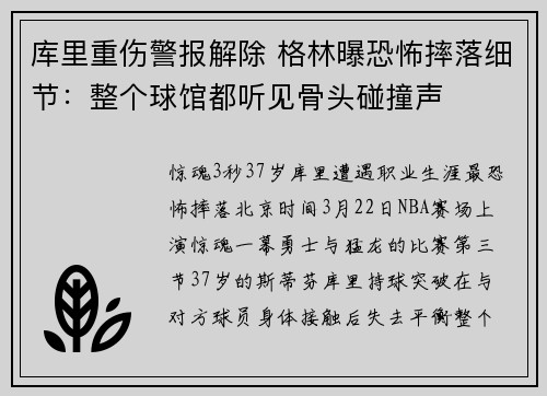 库里重伤警报解除 格林曝恐怖摔落细节：整个球馆都听见骨头碰撞声
