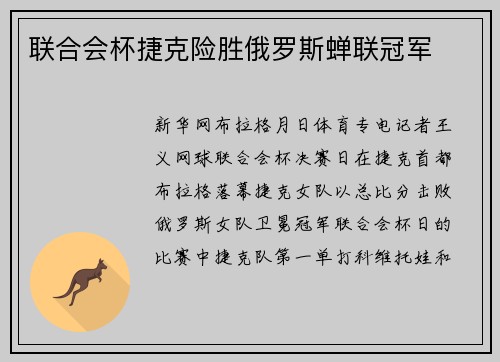 联合会杯捷克险胜俄罗斯蝉联冠军